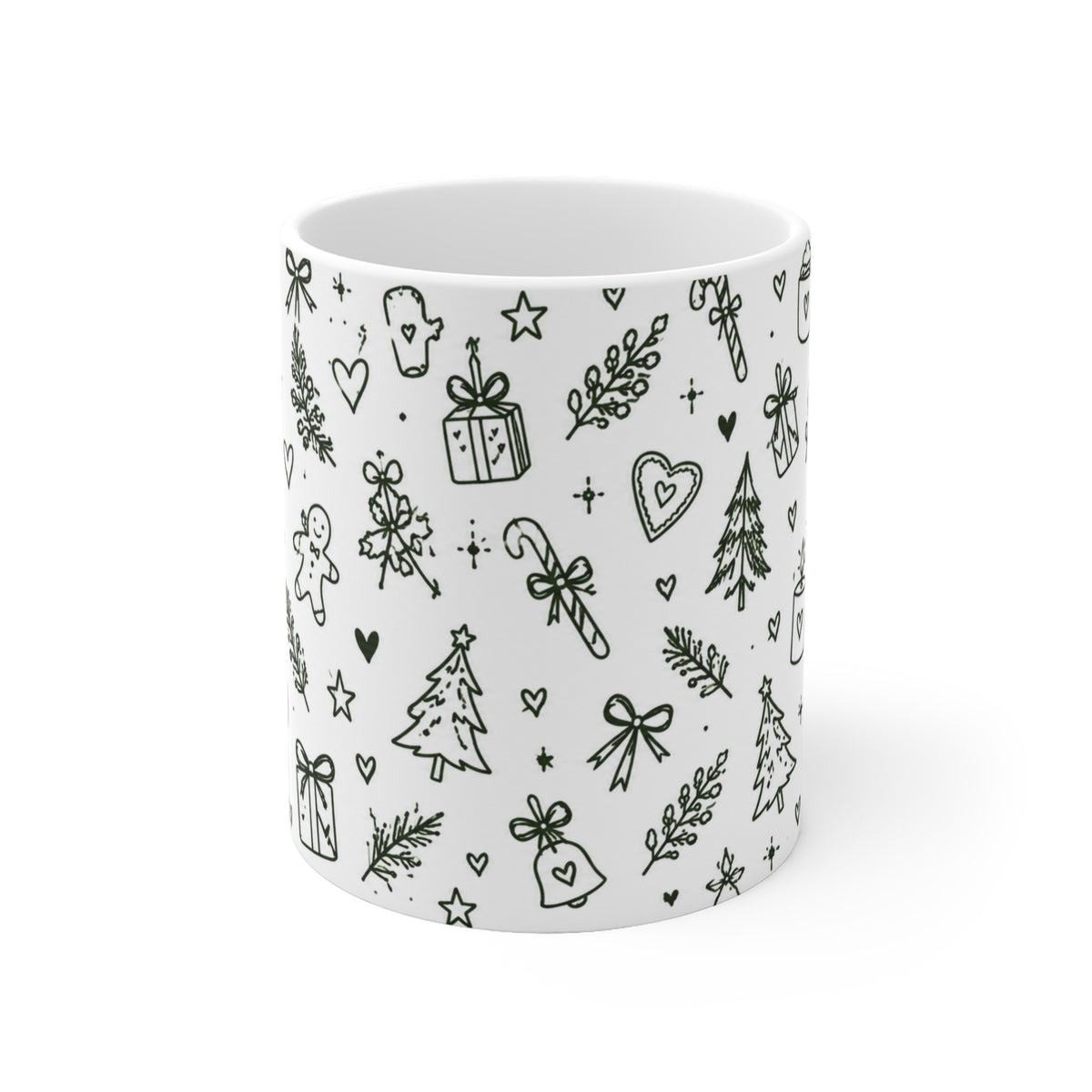 Weihnachtstasse 11 oz, Tasse Weihnachten mit Doodle Motiv, Christmas Mug, Keramiktasse Weihnachtsgeschenk, Cozy Christmas