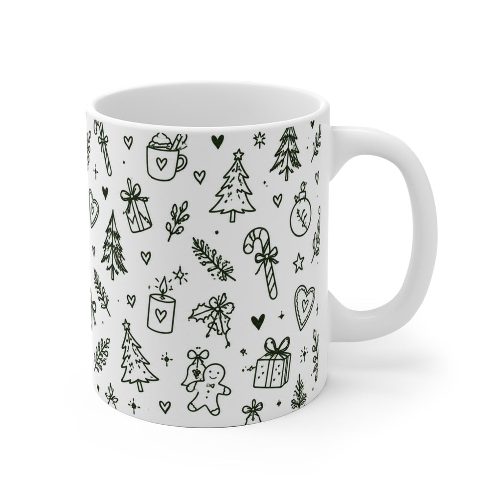 Weihnachtstasse 11 oz, Tasse Weihnachten mit Doodle Motiv, Christmas Mug, Keramiktasse Weihnachtsgeschenk, Cozy Christmas