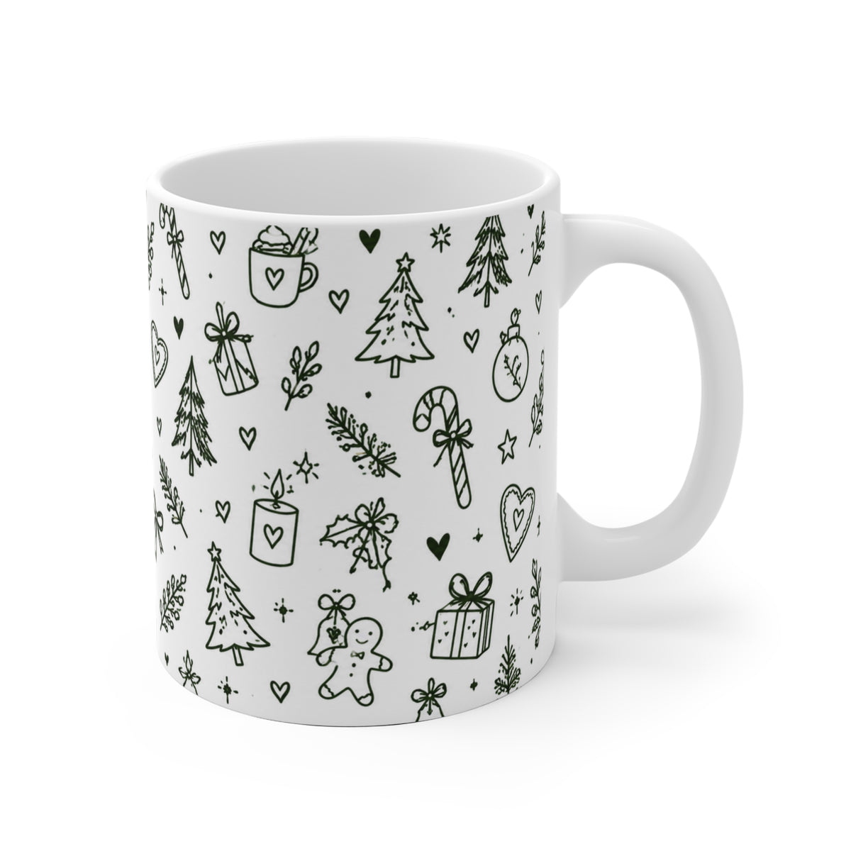 Weihnachtstasse 11 oz, Tasse Weihnachten mit Doodle Motiv, Christmas Mug, Keramiktasse Weihnachtsgeschenk, Cozy Christmas