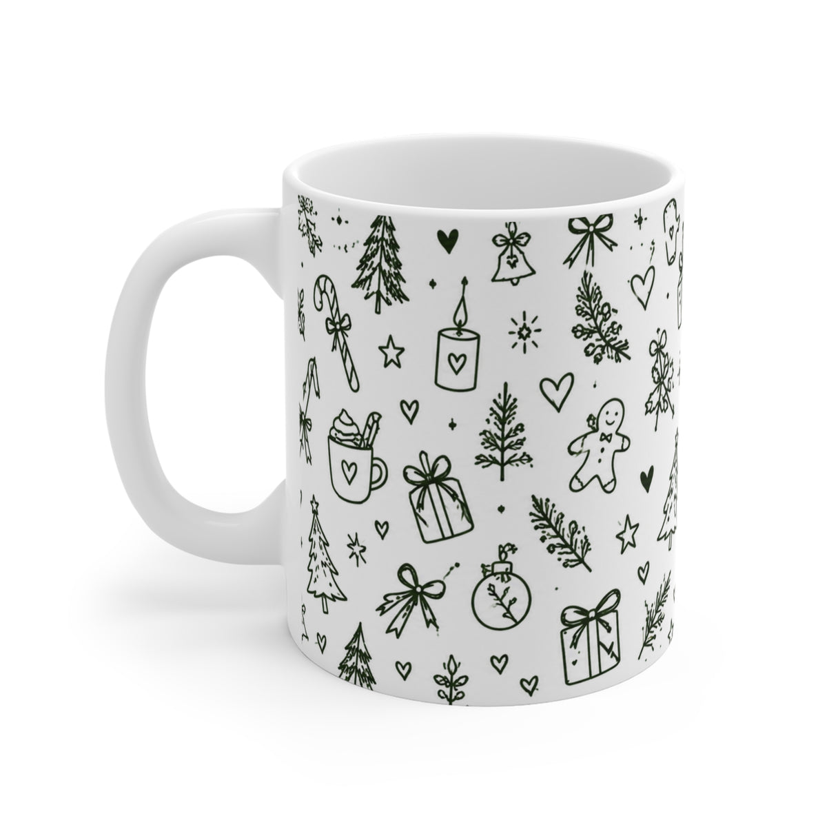 Weihnachtstasse 11 oz, Tasse Weihnachten mit Doodle Motiv, Christmas Mug, Keramiktasse Weihnachtsgeschenk, Cozy Christmas