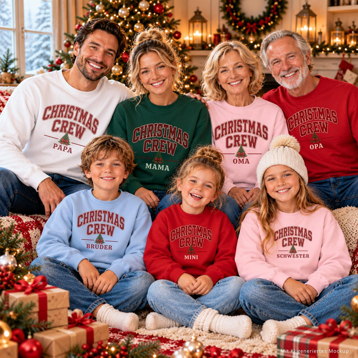 Personalisierter Weihnachtspullover Familie | Christmas Crew Sweater | Partnerlook Weihnachten | Mama Papa Kinder | Familien Pullover