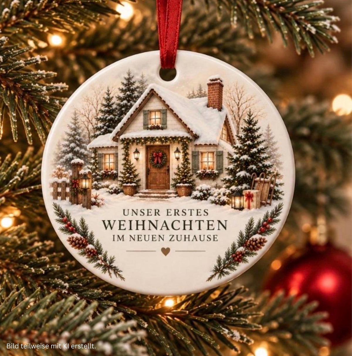 Unser erstes Weihnachten im neuen Zuhause | Personalisiertes Weihnachtsornament | Weihnachtsanhänger mit Name & Jahr | Geschenk Einzug