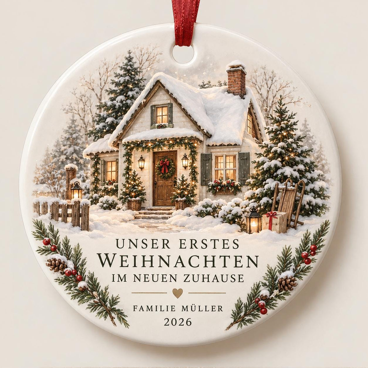 Unser erstes Weihnachten im neuen Zuhause | Personalisiertes Weihnachtsornament | Weihnachtsanhänger mit Name & Jahr | Geschenk Einzug