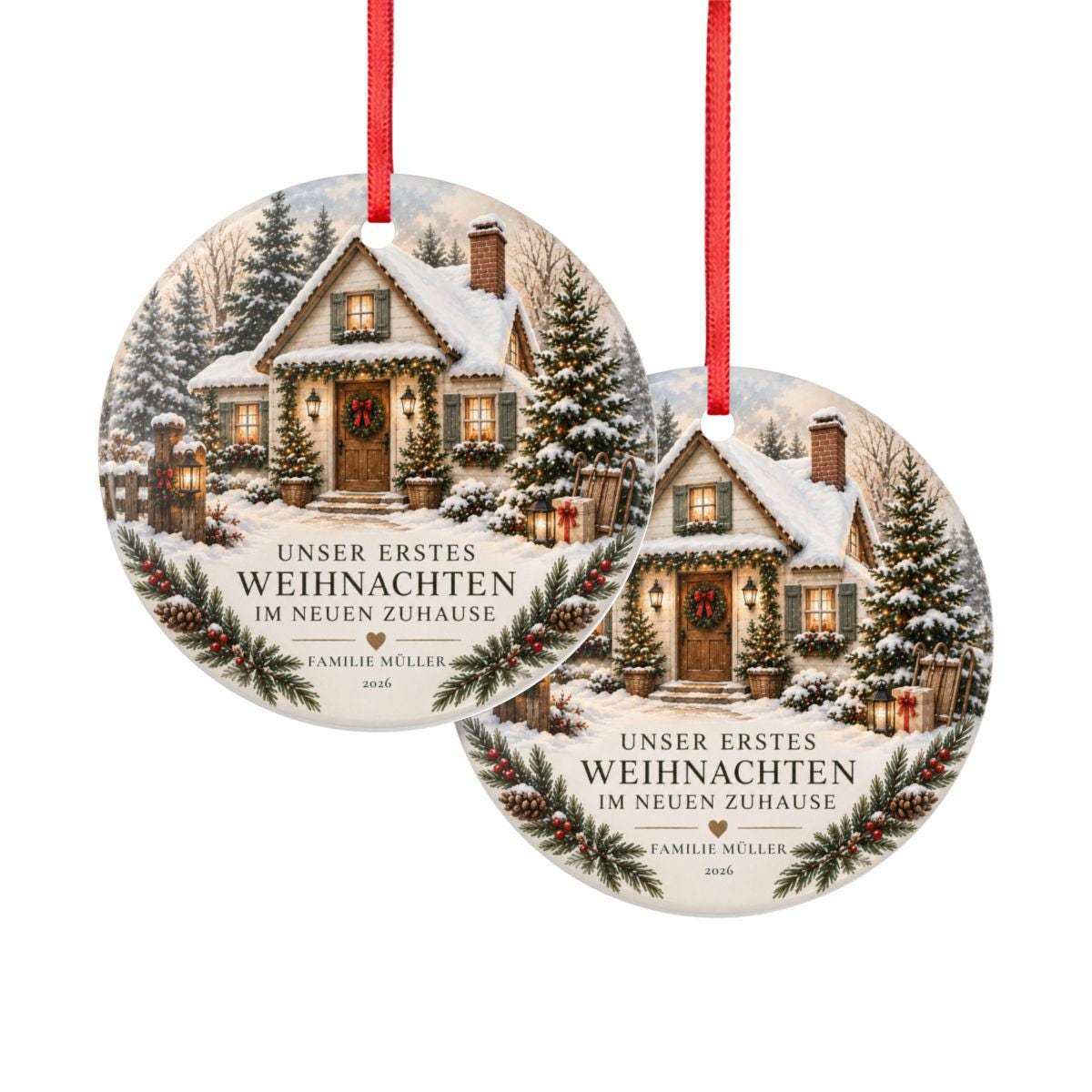 Unser erstes Weihnachten im neuen Zuhause | Personalisiertes Weihnachtsornament | Weihnachtsanhänger mit Name & Jahr | Geschenk Einzug