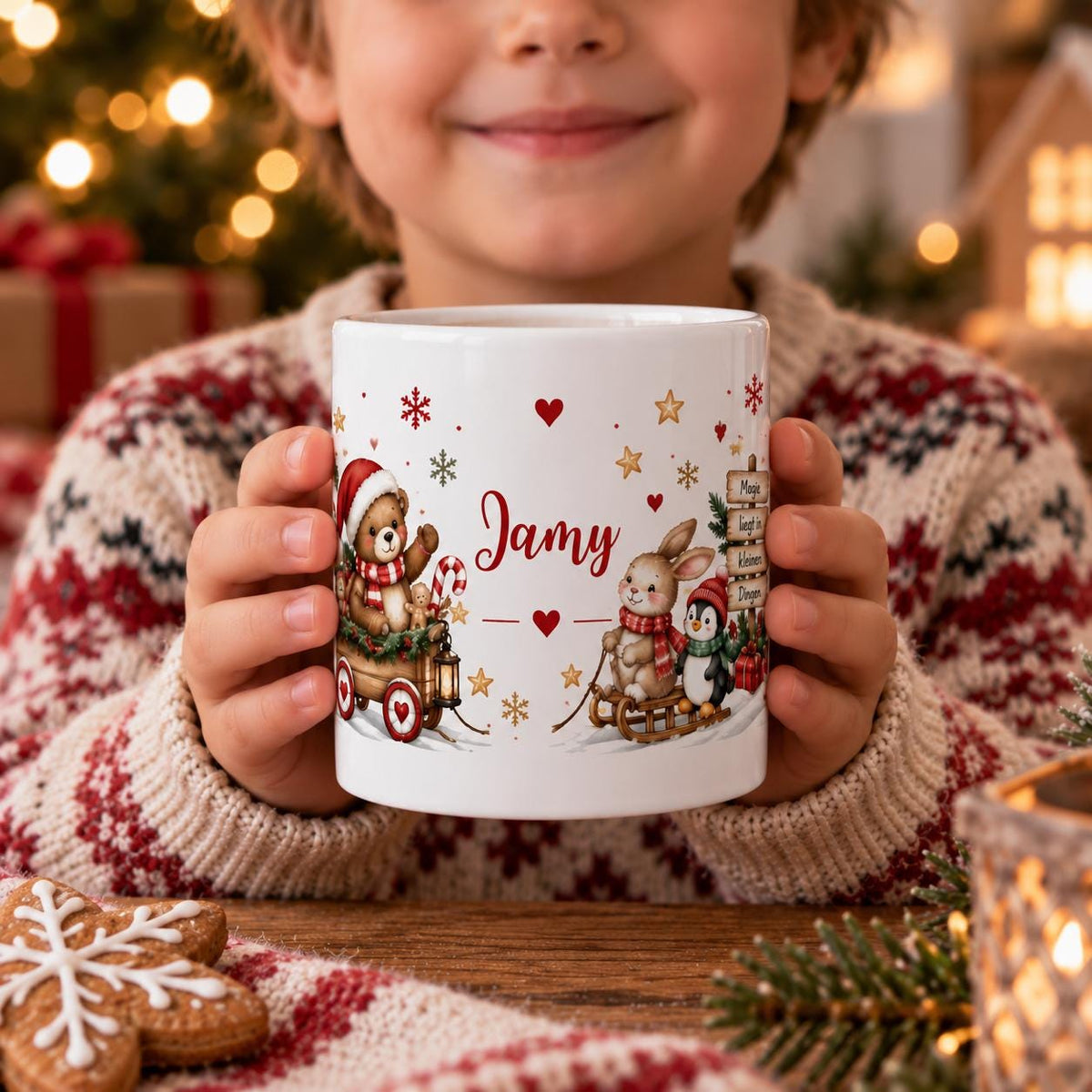 Personalisierte Weihnachtstasse mit Name | Weihnachtstasse Kinder | Tasse mit Namen | Weihnachtsgeschenk für Kinder | 11 oz