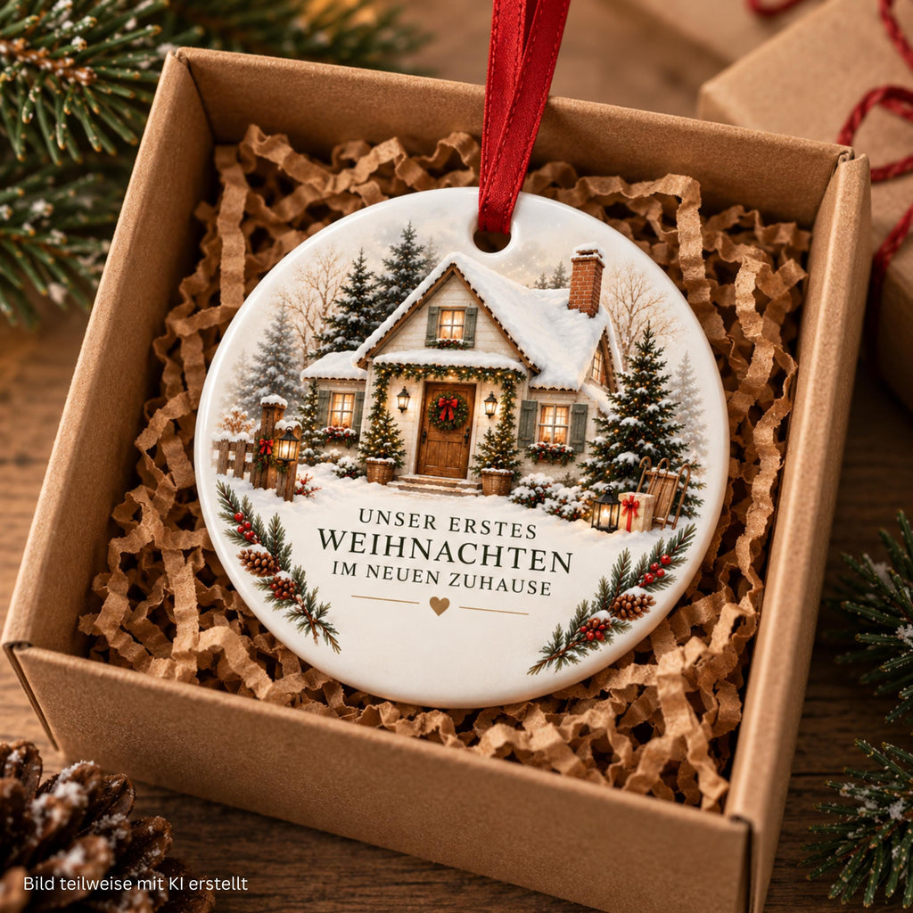 Unser erstes Weihnachten im neuen Zuhause | Personalisiertes Weihnachtsornament | Weihnachtsanhänger mit Name & Jahr | Geschenk Einzug