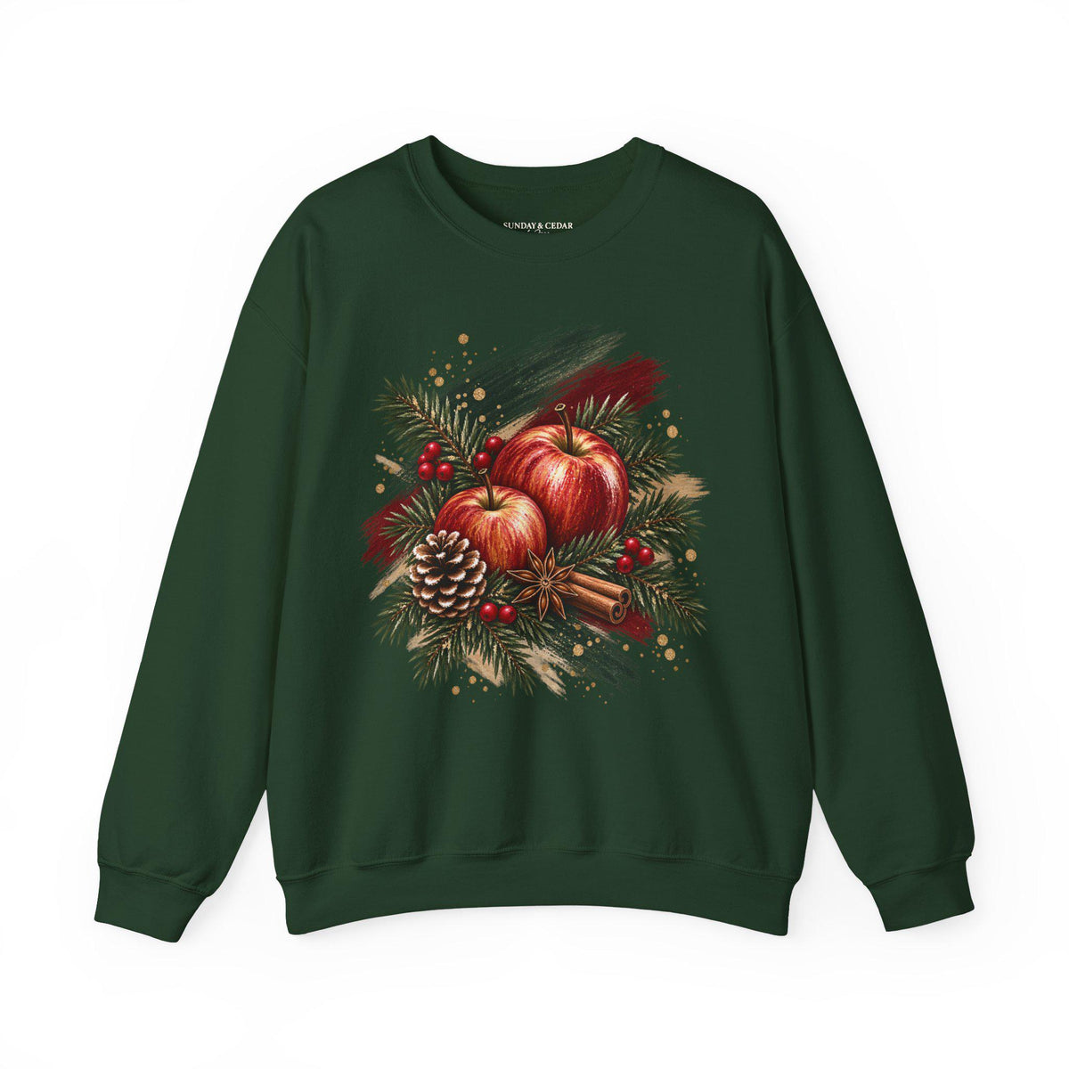 Weihnachtssweatshirt Damen, Christmas Sweater mit Äpfeln, Tannengrün & Zimt, Cozy Weihnachtspullover, Weihnachtsgeschenk