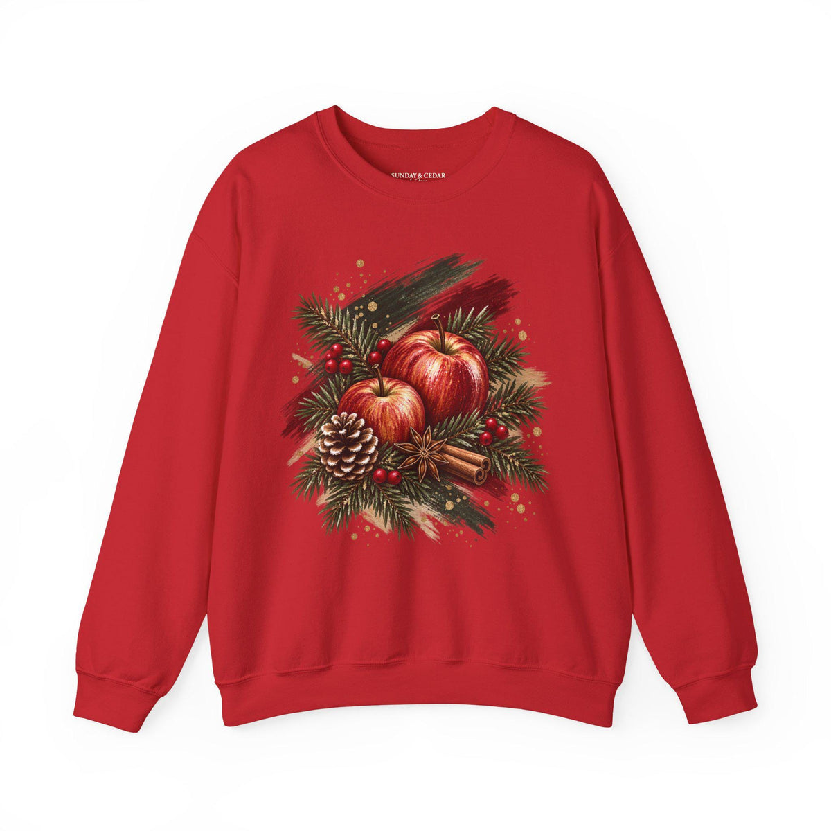 Weihnachtssweatshirt Damen, Christmas Sweater mit Äpfeln, Tannengrün & Zimt, Cozy Weihnachtspullover, Weihnachtsgeschenk