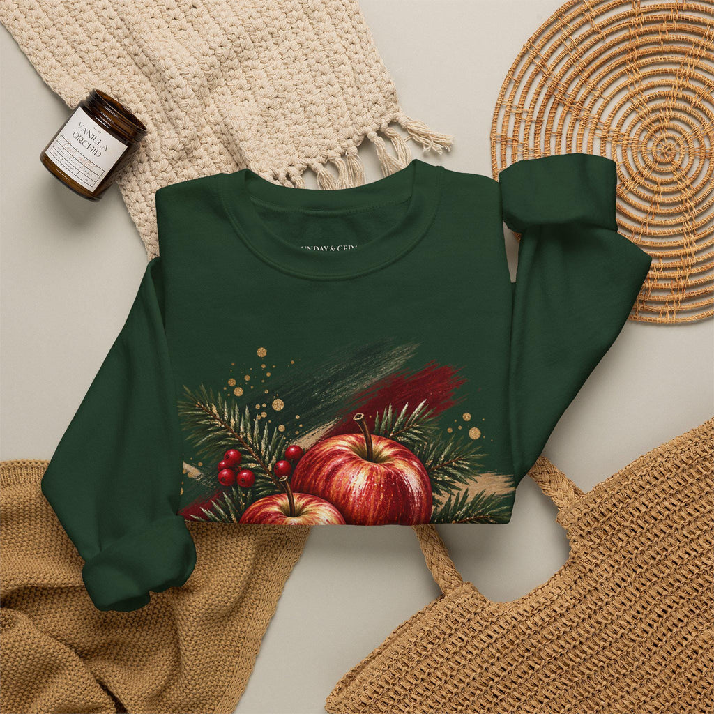 Weihnachtssweatshirt Damen, Christmas Sweater mit Äpfeln, Tannengrün & Zimt, Cozy Weihnachtspullover, Weihnachtsgeschenk