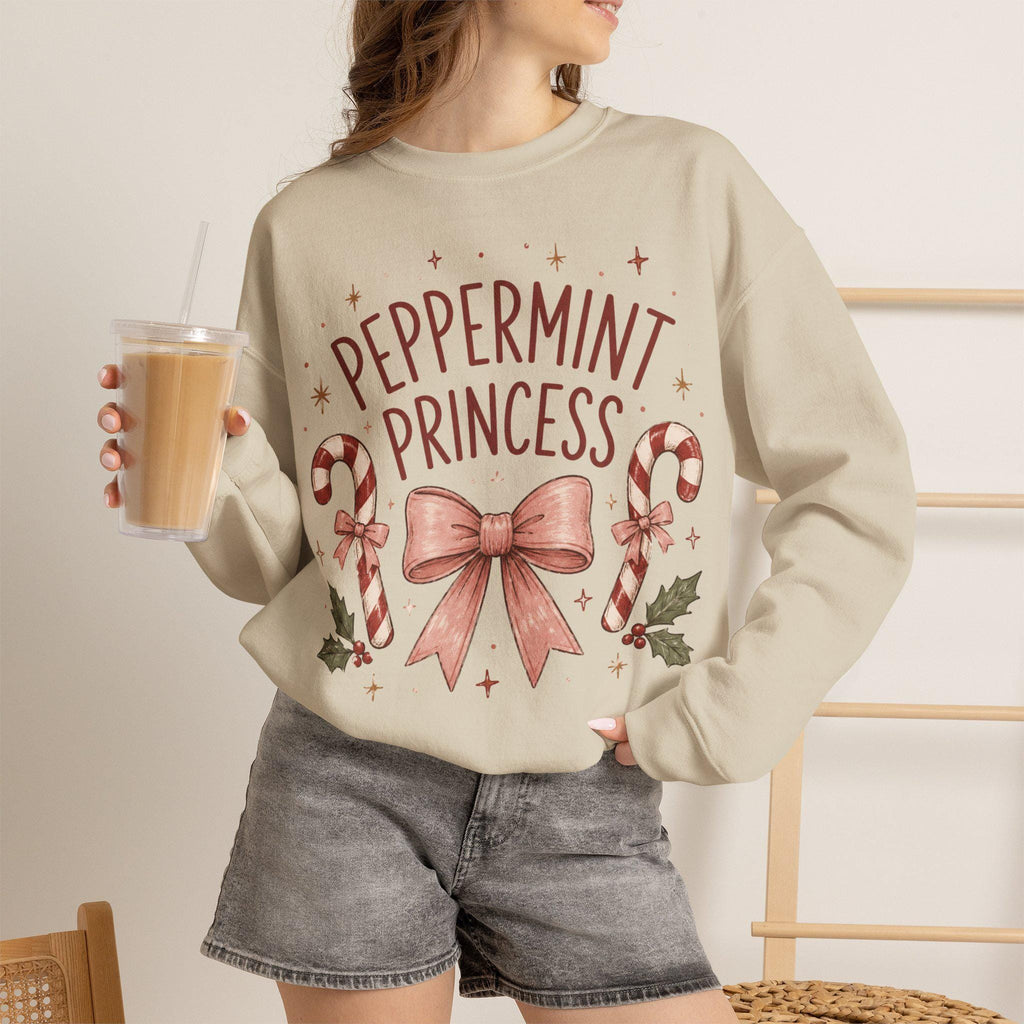 Weihnachtspullover Damen | Peppermint Princess Sweatshirt | Christmas Sweater mit Schleife & Zuckerstangen | Weihnachts Sweatshirt