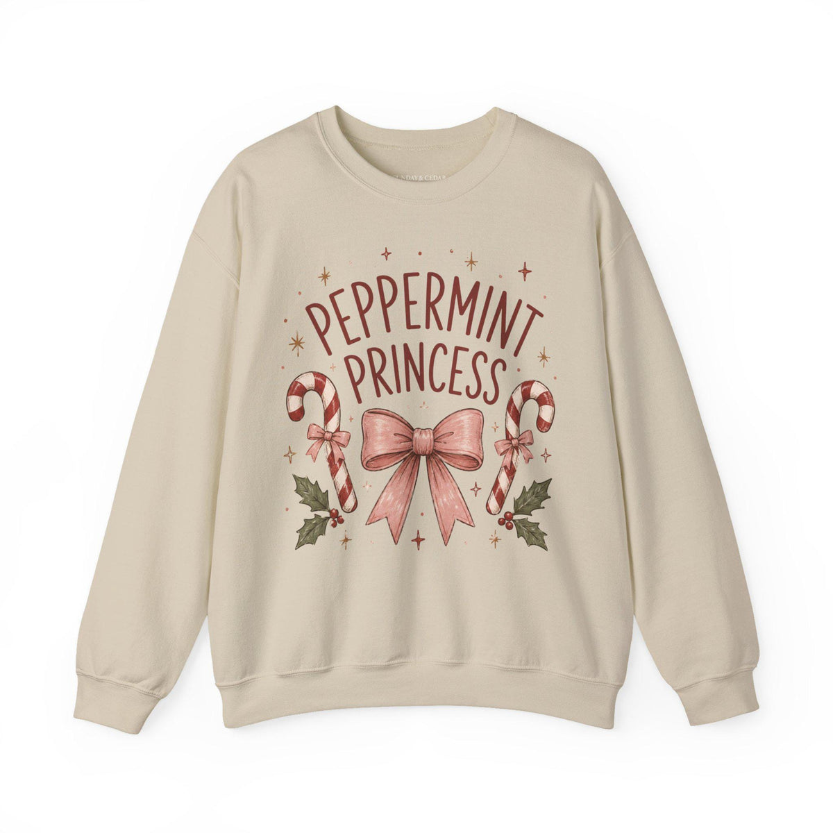 Weihnachtspullover Damen | Peppermint Princess Sweatshirt | Christmas Sweater mit Schleife & Zuckerstangen | Weihnachts Sweatshirt