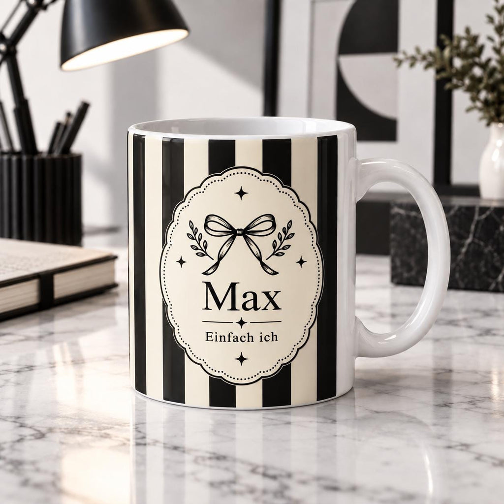 Personalisierte Tasse mit Namen & Wunschtext, Tasse personalisiert, Personalisiertes Geschenk, Schwarz Weiß Keramiktasse