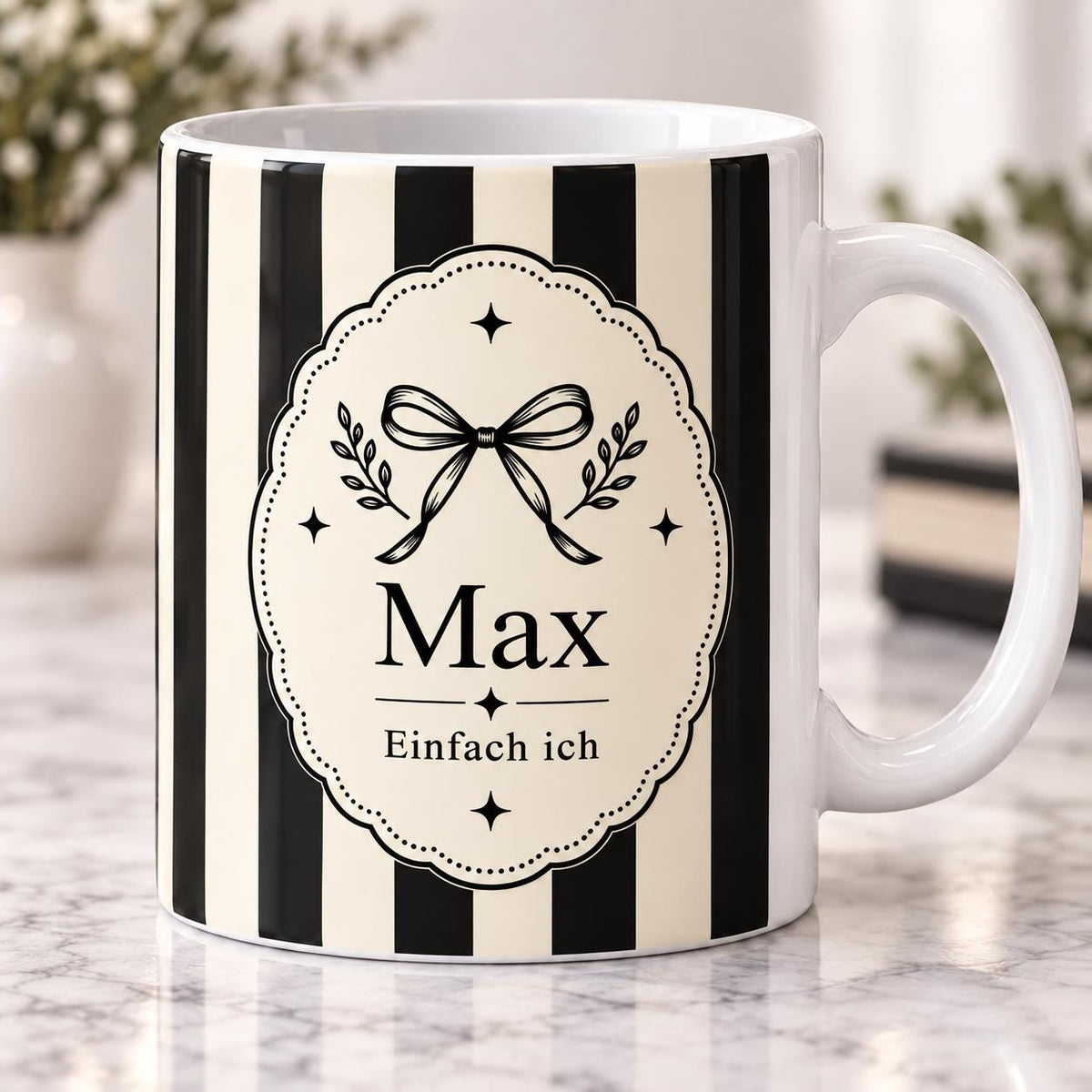 Personalisierte Tasse mit Namen & Wunschtext, Tasse personalisiert, Personalisiertes Geschenk, Schwarz Weiß Keramiktasse