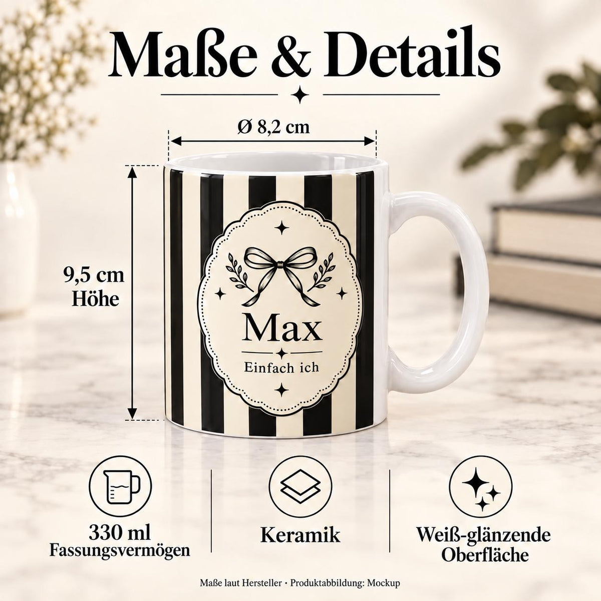 Personalisierte Tasse mit Namen & Wunschtext, Tasse personalisiert, Personalisiertes Geschenk, Schwarz Weiß Keramiktasse