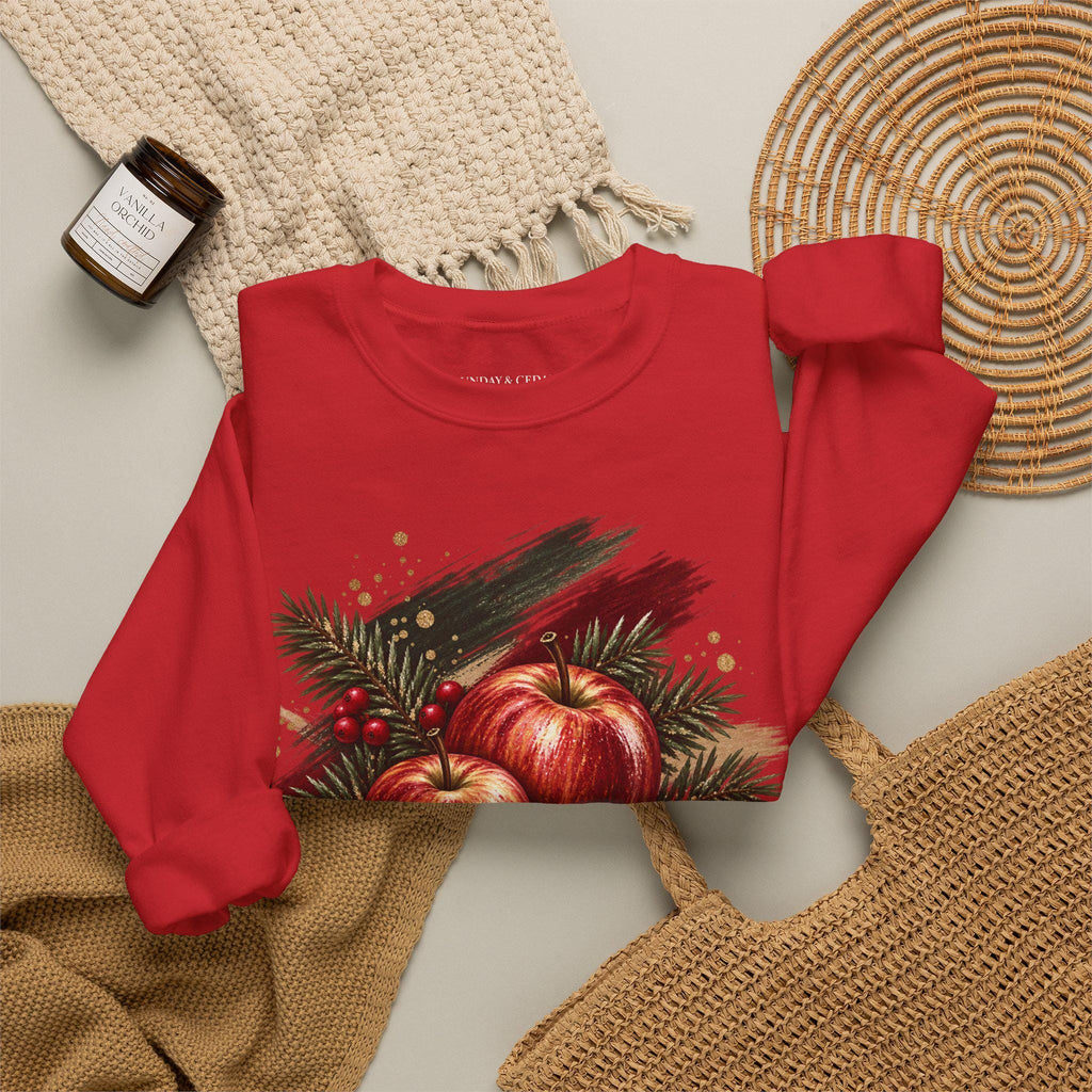 Weihnachtssweatshirt Damen, Christmas Sweater mit Äpfeln, Tannengrün & Zimt, Cozy Weihnachtspullover, Weihnachtsgeschenk