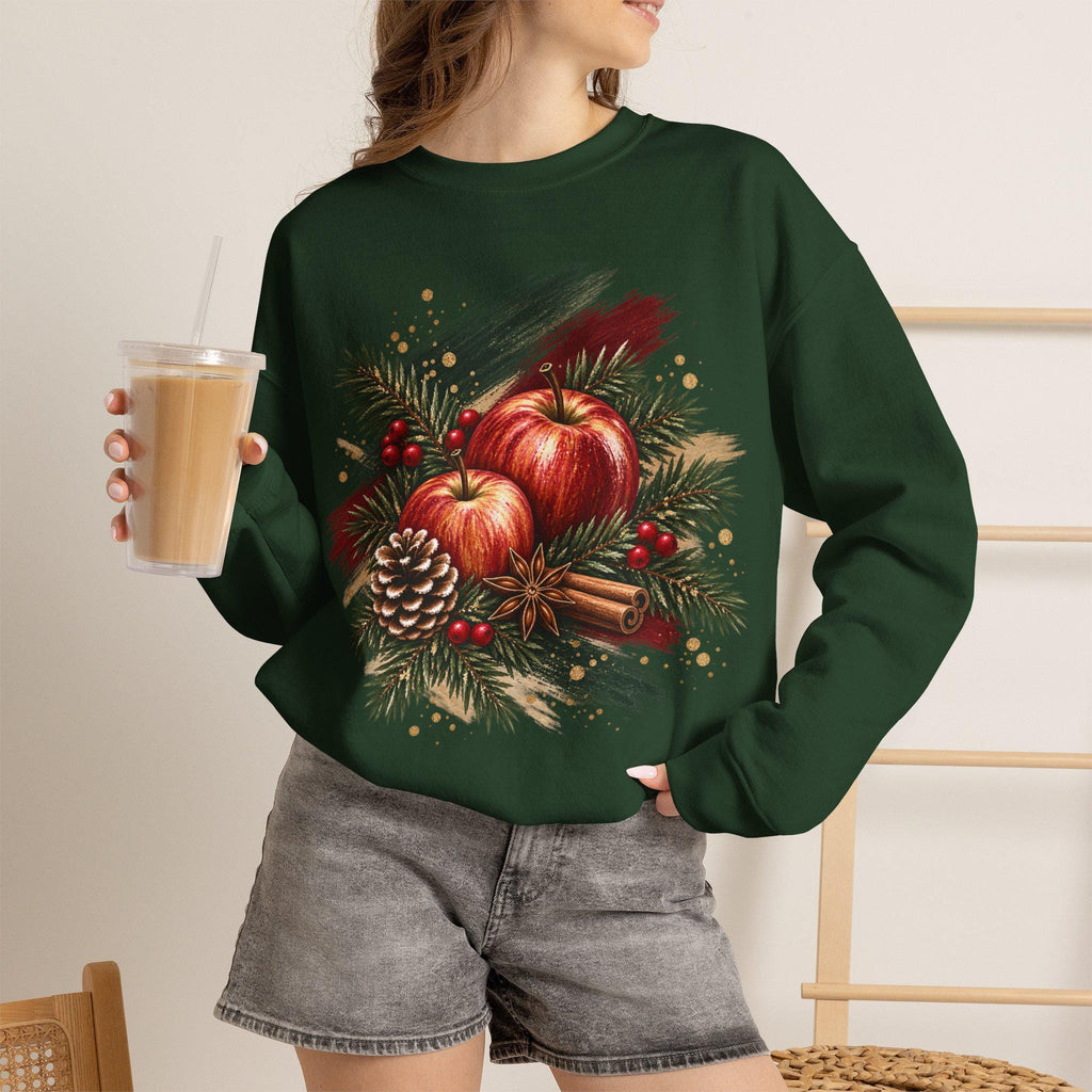 Weihnachtssweatshirt Damen, Christmas Sweater mit Äpfeln, Tannengrün & Zimt, Cozy Weihnachtspullover, Weihnachtsgeschenk