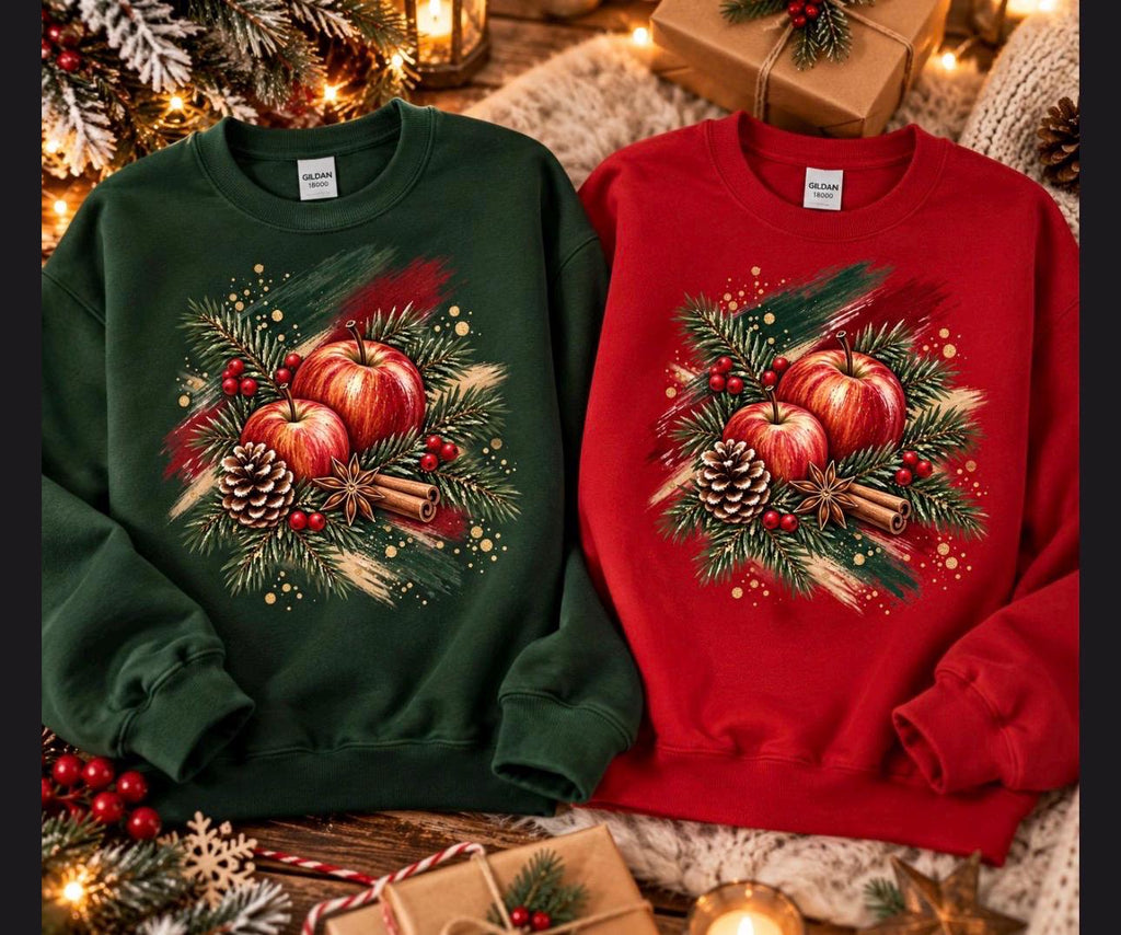 Weihnachtssweatshirt Damen, Christmas Sweater mit Äpfeln, Tannengrün & Zimt, Cozy Weihnachtspullover, Weihnachtsgeschenk