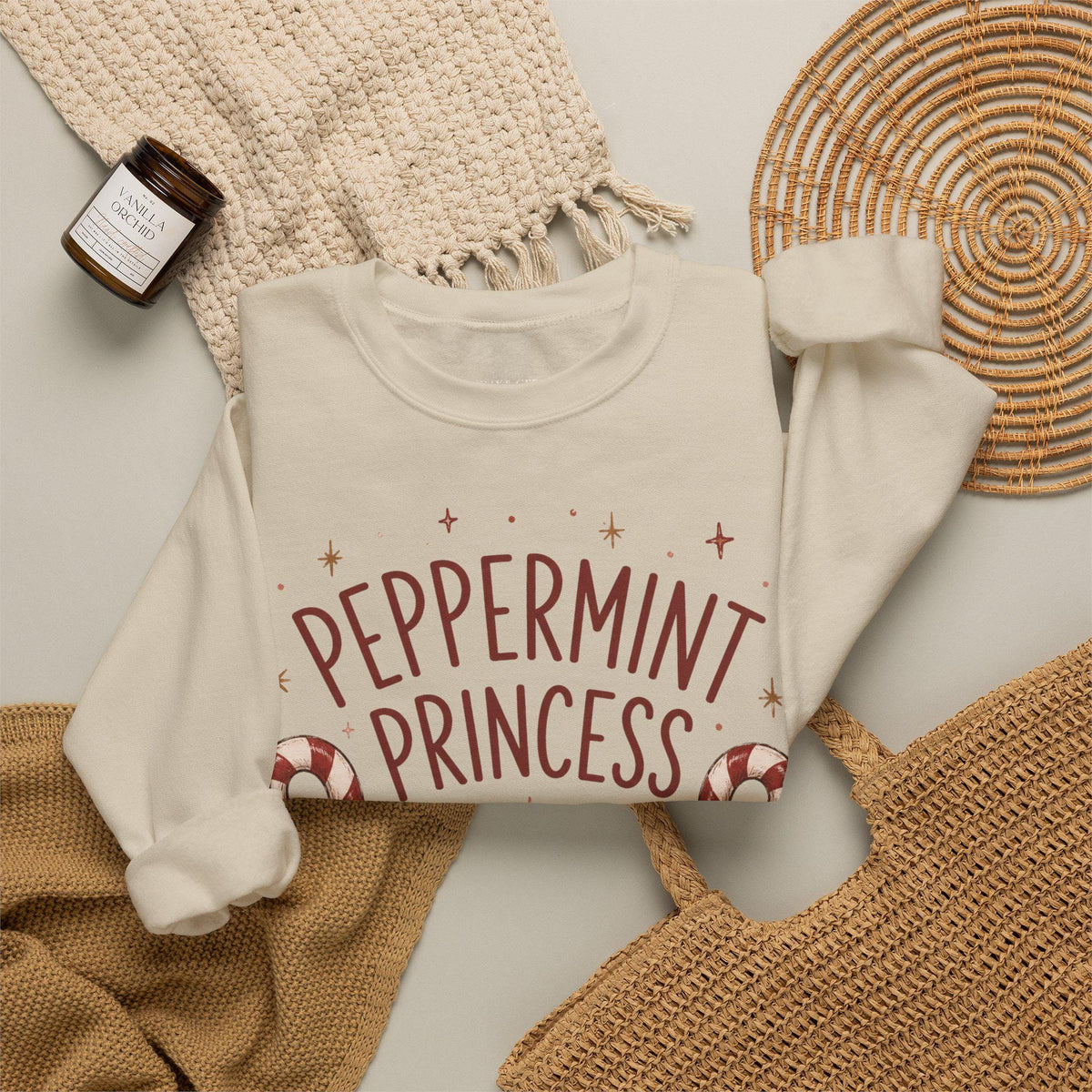 Weihnachtspullover Damen | Peppermint Princess Sweatshirt | Christmas Sweater mit Schleife & Zuckerstangen | Weihnachts Sweatshirt