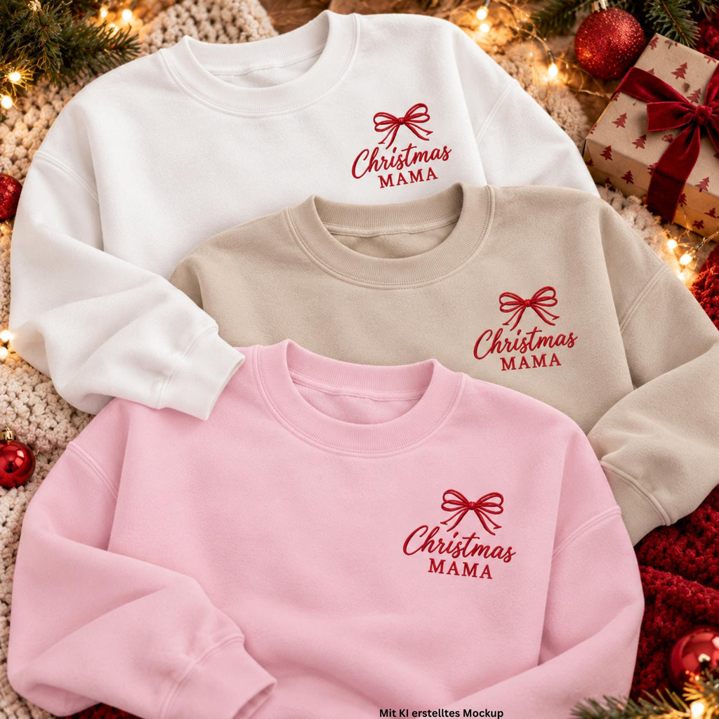 Christmas Mama Sweatshirt bestickt | Mama Weihnachtspullover | Weihnachtsgeschenk für Mama | Gildan 18000 Unisex Pullover mit Schleife