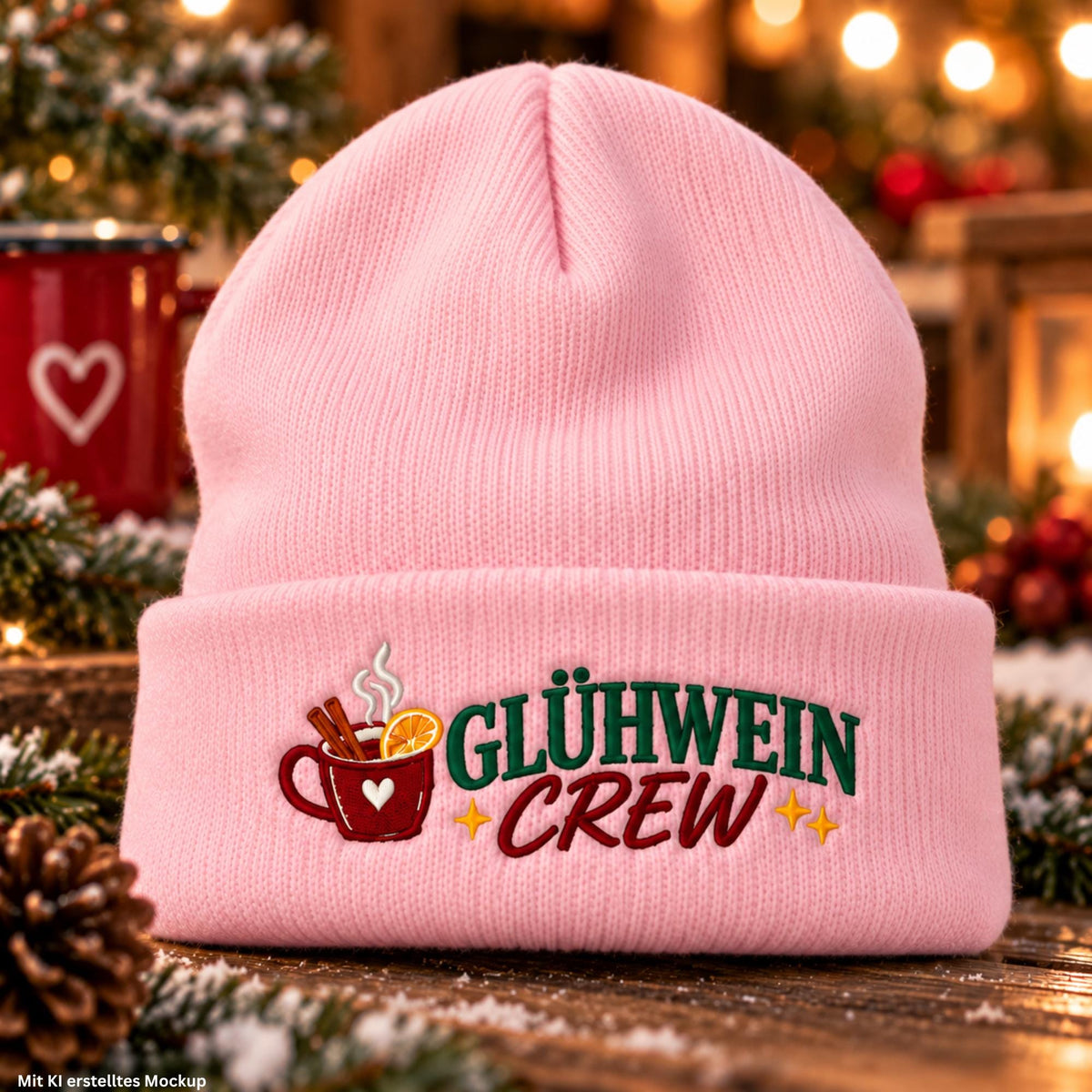 Glühwein Crew Beanie bestickt | Weihnachtsmütze Unisex | Wintermütze | Geschenk für Weihnachtsmarkt Fans | Glühwein Geschenk