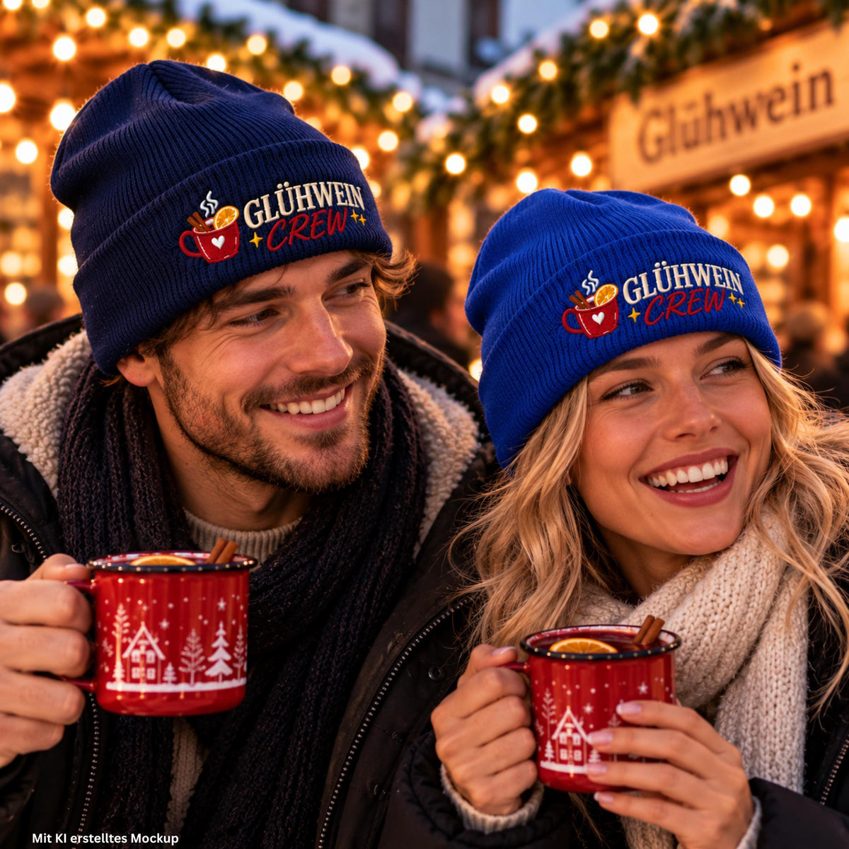 Glühwein Crew Beanie bestickt | Weihnachtsmütze Unisex | Wintermütze | Geschenk für Weihnachtsmarkt Fans | Glühwein Geschenk