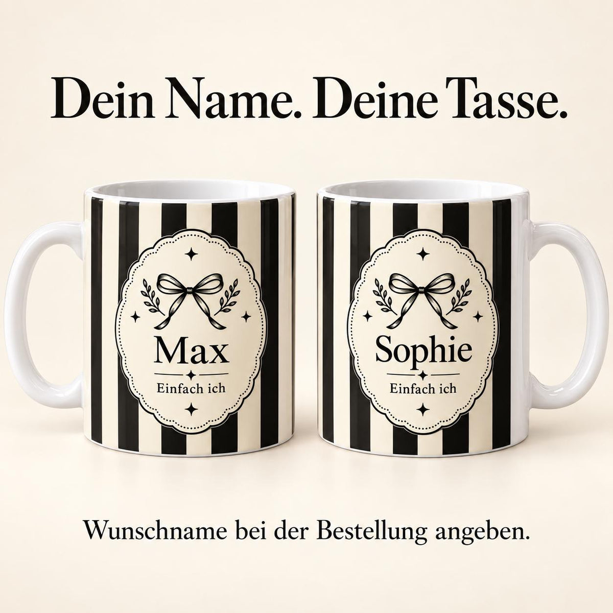 Personalisierte Tasse mit Namen & Wunschtext, Tasse personalisiert, Personalisiertes Geschenk, Schwarz Weiß Keramiktasse