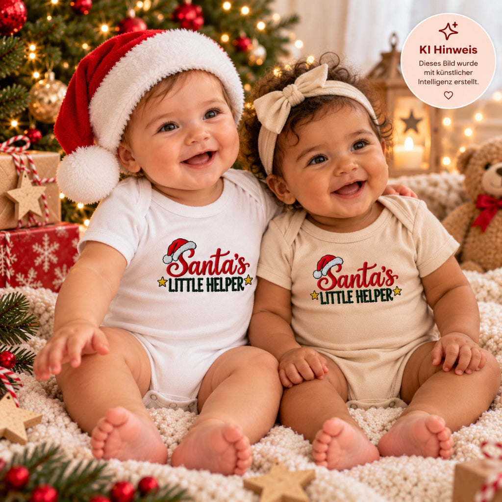 Santa's Little Helper Babybody bestickt | Weihnachtsbody aus Bio Baumwolle | Baby Weihnachten | Geschenk zur ersten Weihnacht