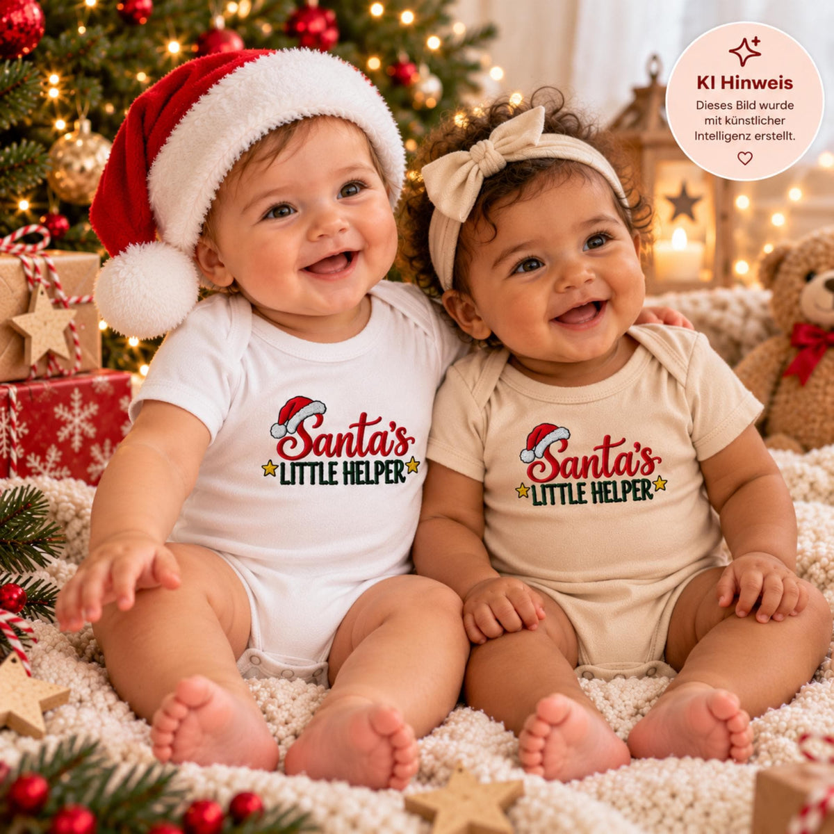 Santa's Little Helper Babybody bestickt | Weihnachtsbody aus Bio Baumwolle | Baby Weihnachten | Geschenk zur ersten Weihnacht