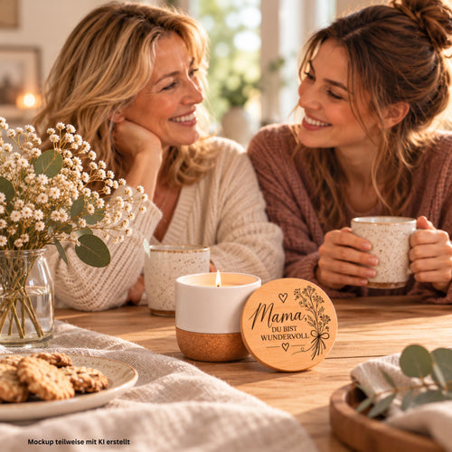Duftkerze für Mama – Mama du bist wundervoll – Geschenk zum Muttertag, Geburtstag oder als kleines Dankeschön – Kerze mit Bambusdeckel