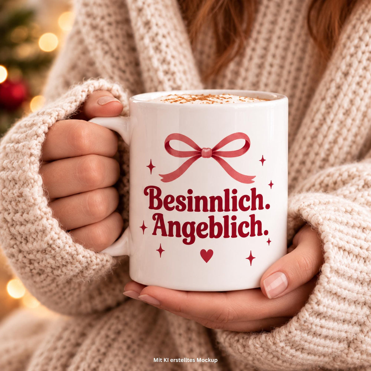Tasse mit Spruch „Besinnlich. Angeblich.“ – Lustige Weihnachtstasse, Weihnachtsgeschenk, Kaffeetasse 330 ml