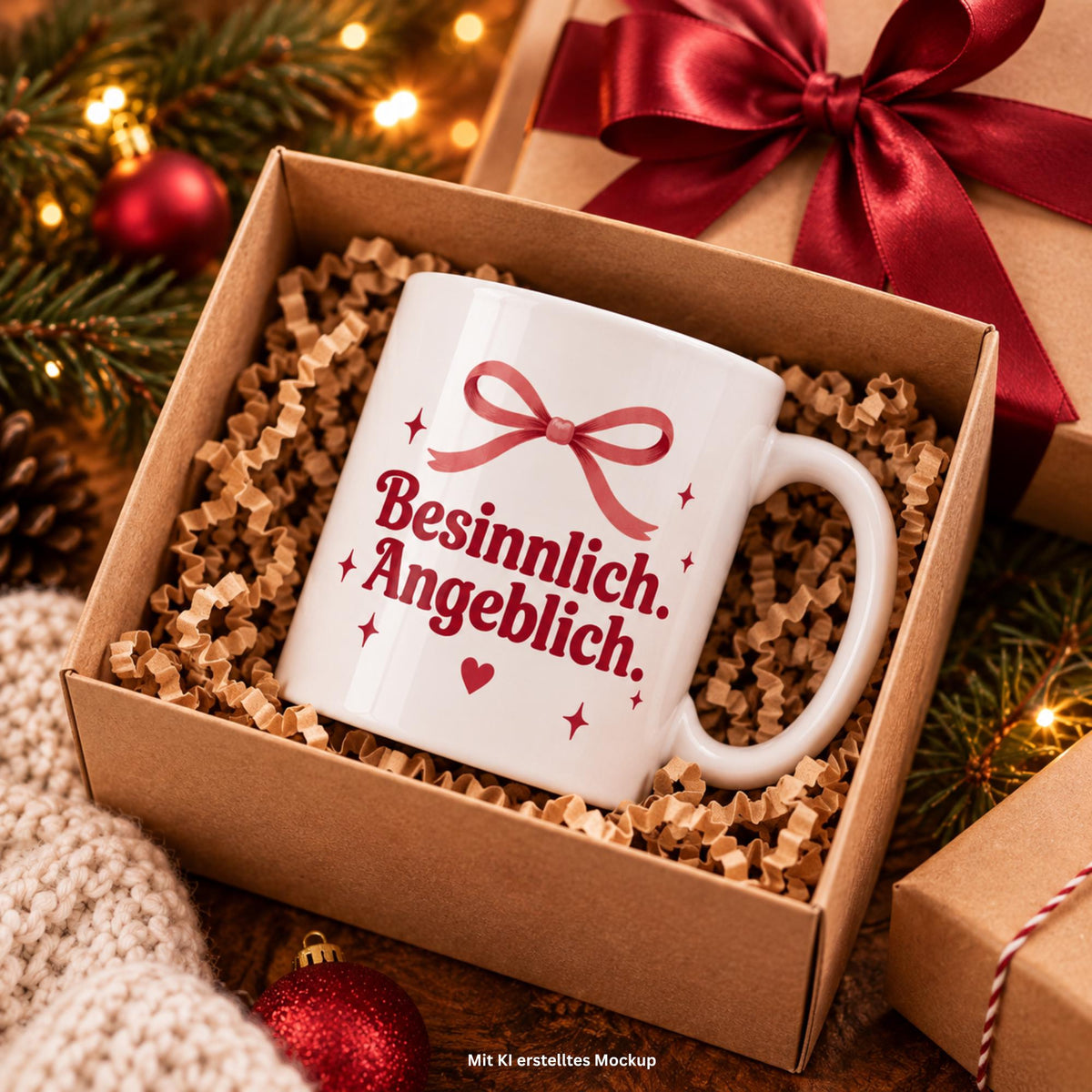Tasse mit Spruch „Besinnlich. Angeblich.“ – Lustige Weihnachtstasse, Weihnachtsgeschenk, Kaffeetasse 330 ml