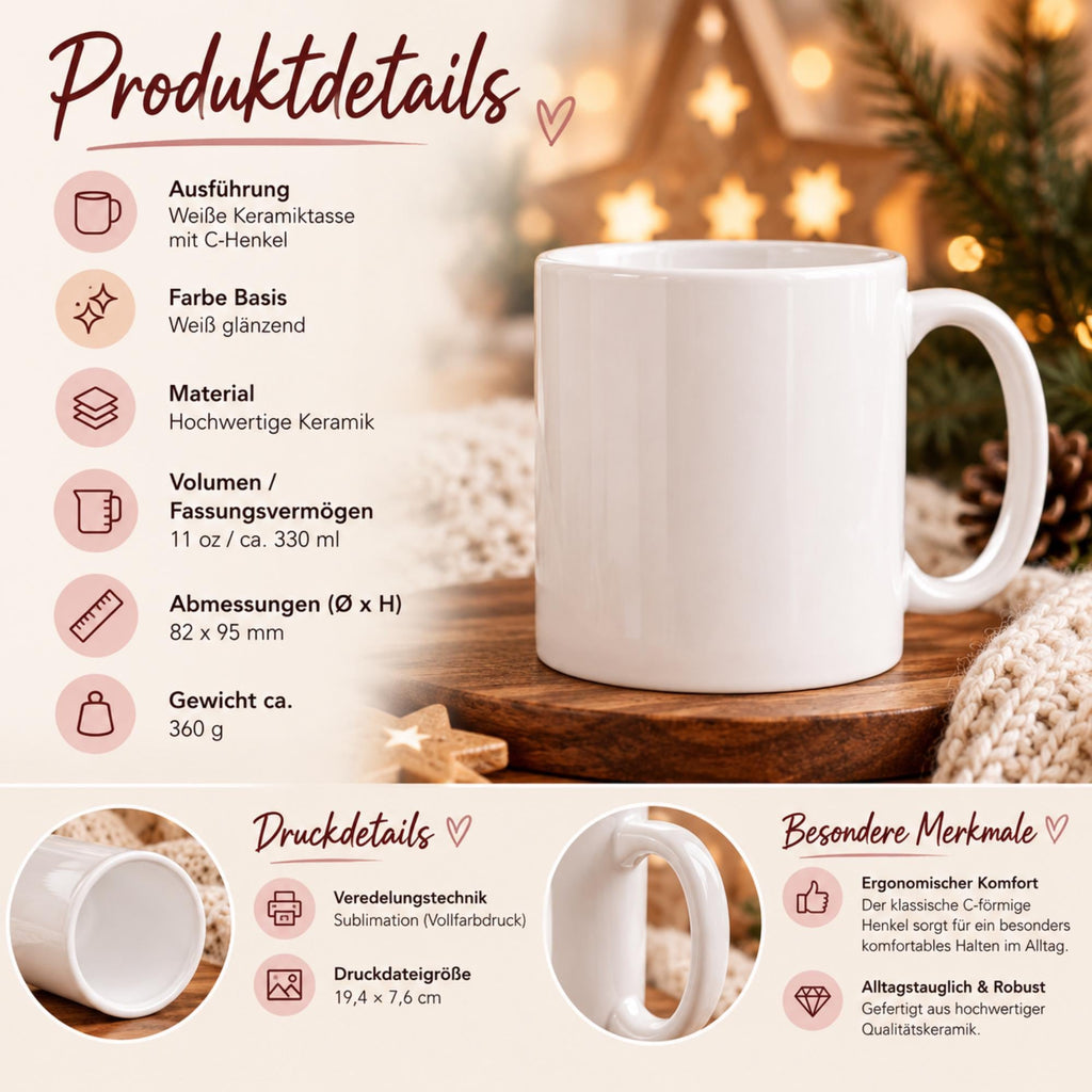 Lustige Weihnachtstasse „Festtagsmodus. Akku leer.“ – Tasse mit Spruch, Weihnachtsgeschenk, Wichtelgeschenk, Kaffeetasse 330 ml