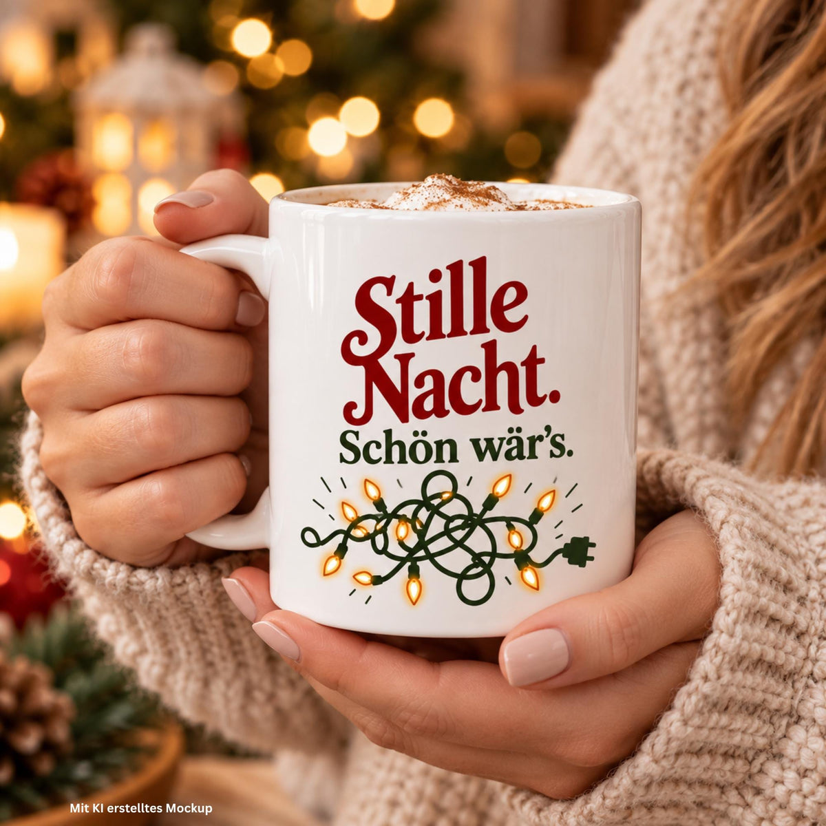 Tasse mit Spruch „Stille Nacht. Schön wär’s.“ – Lustige Weihnachtstasse, Weihnachtsgeschenk, Kaffeetasse 330 ml