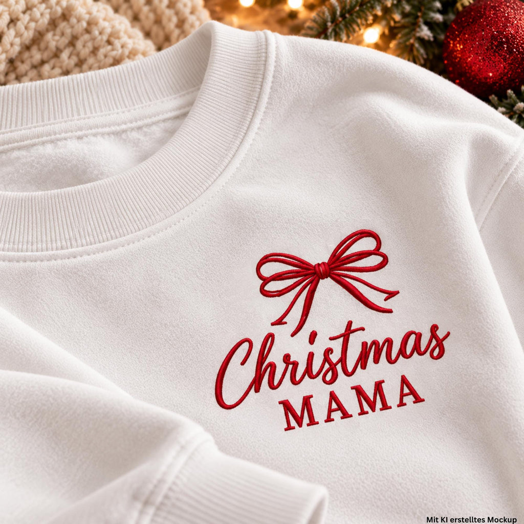 Christmas Mama Sweatshirt bestickt | Mama Weihnachtspullover | Weihnachtsgeschenk für Mama | Gildan 18000 Unisex Pullover mit Schleife