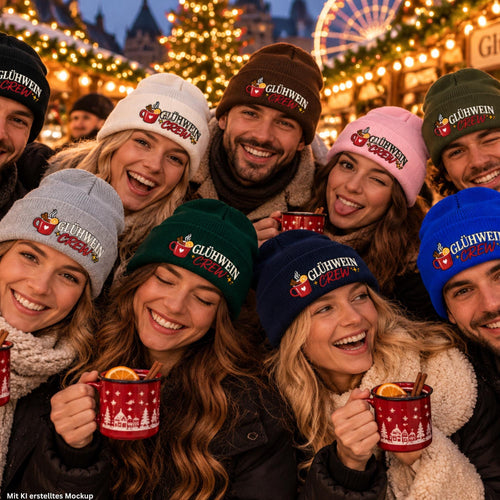 Glühwein Crew Beanie bestickt | Weihnachtsmütze Unisex | Wintermütze | Geschenk für Weihnachtsmarkt Fans | Glühwein Geschenk