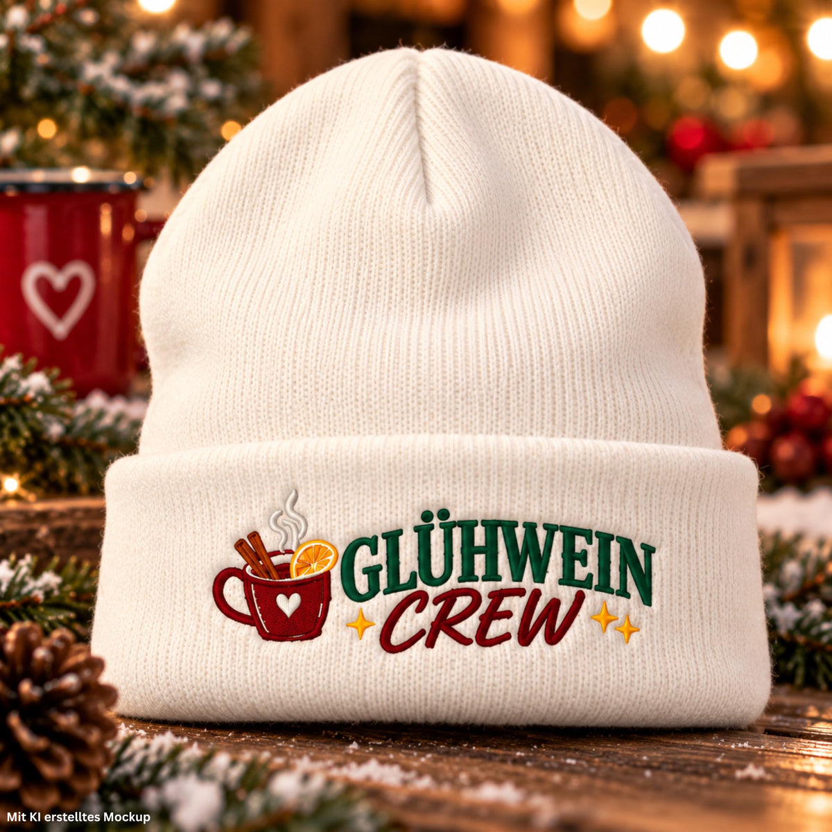 Glühwein Crew Beanie bestickt | Weihnachtsmütze Unisex | Wintermütze | Geschenk für Weihnachtsmarkt Fans | Glühwein Geschenk