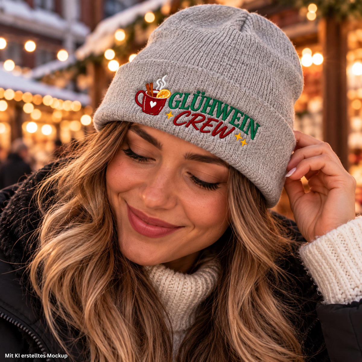 Glühwein Crew Beanie bestickt | Weihnachtsmütze Unisex | Wintermütze | Geschenk für Weihnachtsmarkt Fans | Glühwein Geschenk