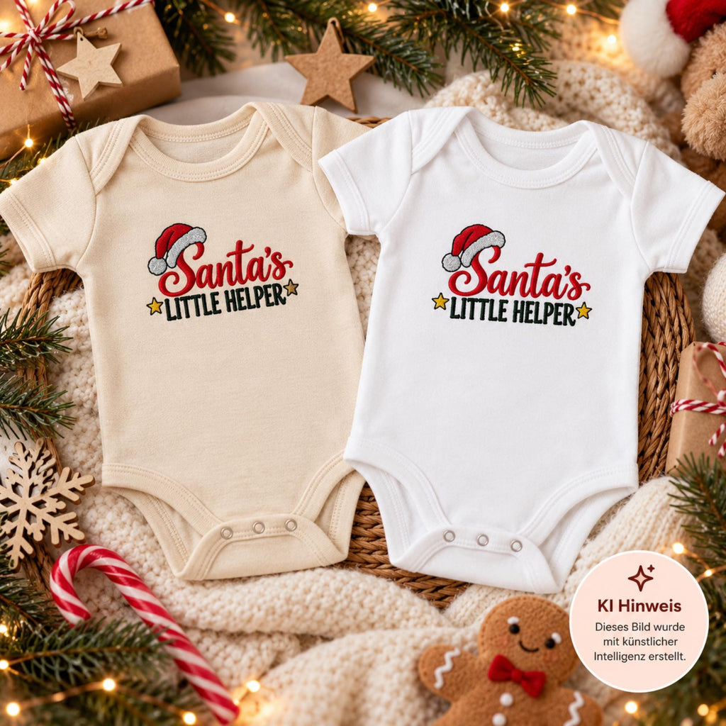 Santa's Little Helper Babybody bestickt | Weihnachtsbody aus Bio Baumwolle | Baby Weihnachten | Geschenk zur ersten Weihnacht