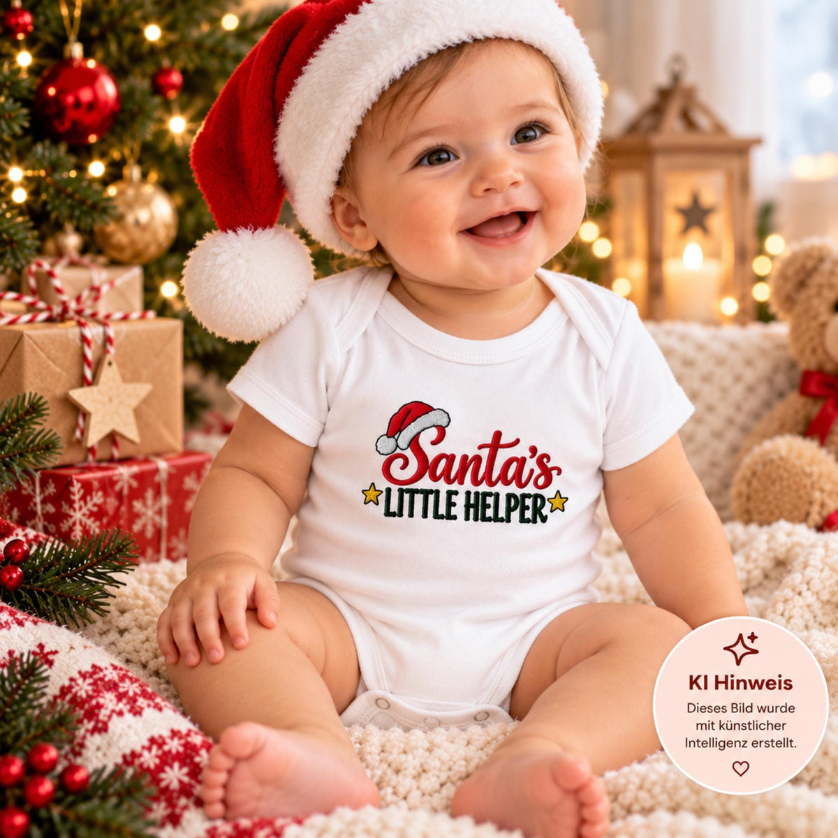 Santa's Little Helper Babybody bestickt | Weihnachtsbody aus Bio Baumwolle | Baby Weihnachten | Geschenk zur ersten Weihnacht