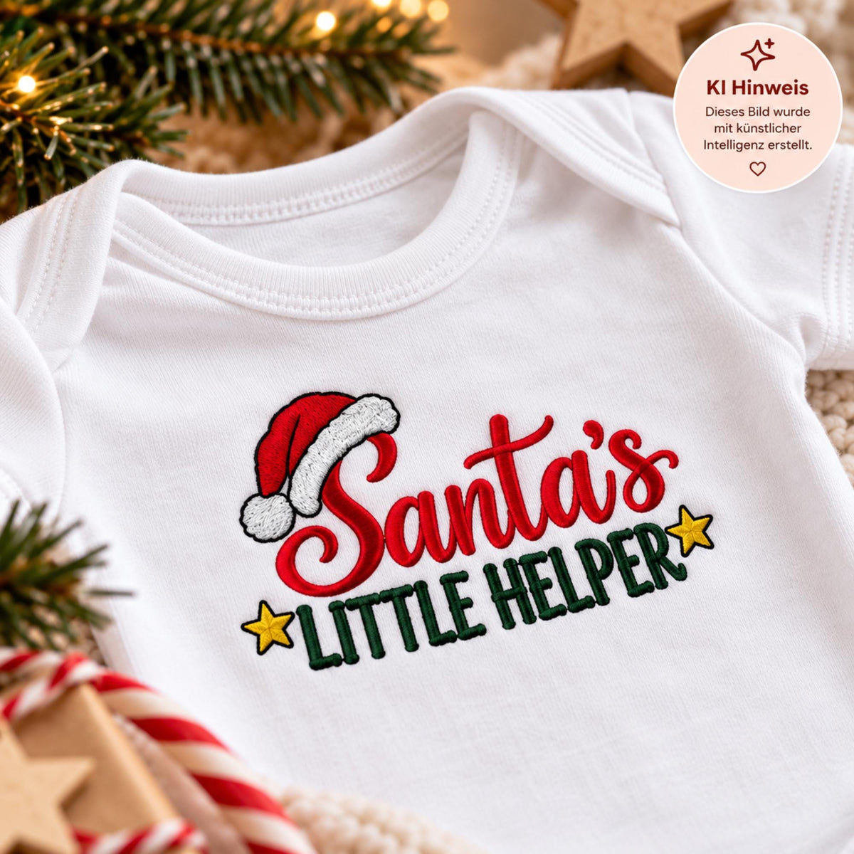 Santa's Little Helper Babybody bestickt | Weihnachtsbody aus Bio Baumwolle | Baby Weihnachten | Geschenk zur ersten Weihnacht