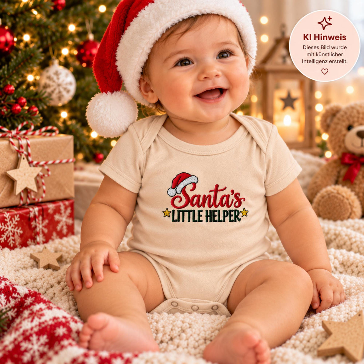 Santa's Little Helper Babybody bestickt | Weihnachtsbody aus Bio Baumwolle | Baby Weihnachten | Geschenk zur ersten Weihnacht