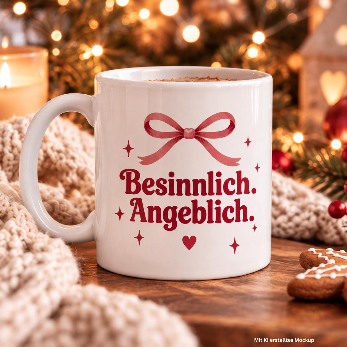 Tasse mit Spruch „Besinnlich. Angeblich.“ – Lustige Weihnachtstasse, Weihnachtsgeschenk, Kaffeetasse 330 ml