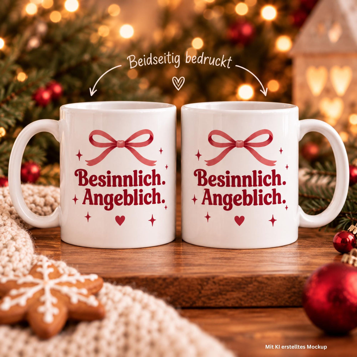 Tasse mit Spruch „Besinnlich. Angeblich.“ – Lustige Weihnachtstasse, Weihnachtsgeschenk, Kaffeetasse 330 ml