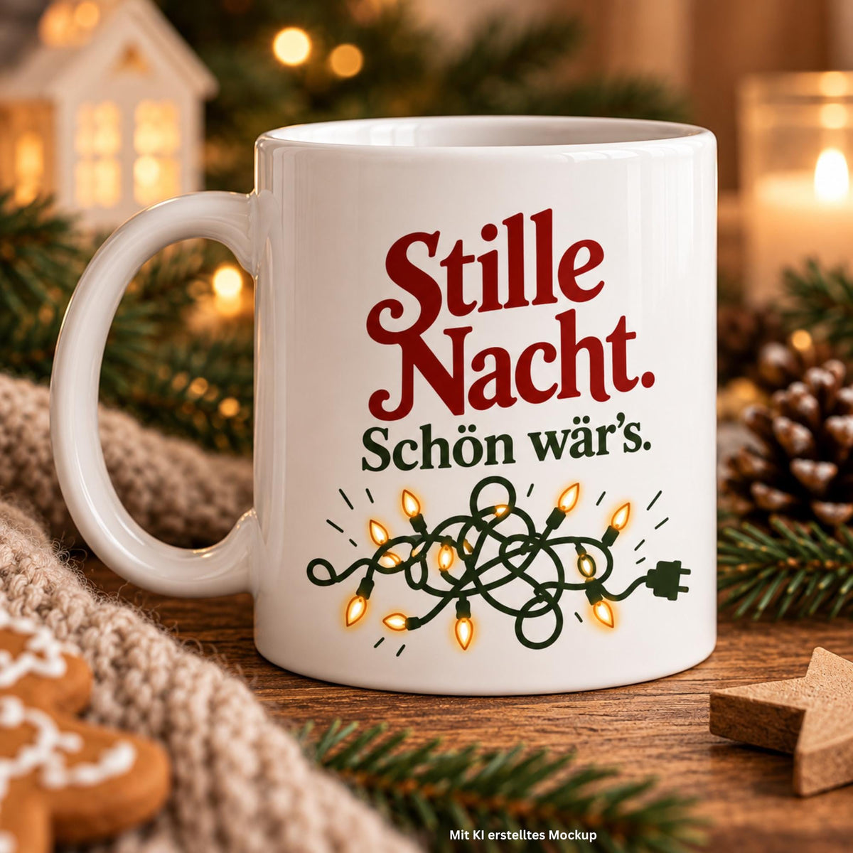 Tasse mit Spruch „Stille Nacht. Schön wär’s.“ – Lustige Weihnachtstasse, Weihnachtsgeschenk, Kaffeetasse 330 ml